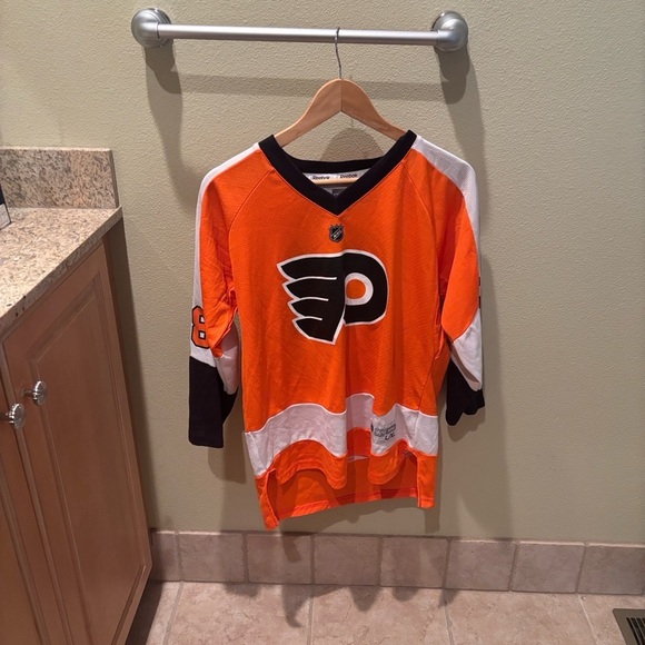 Giroux Orange and White Reebok Hockey Jersey - Picture 4 of 9